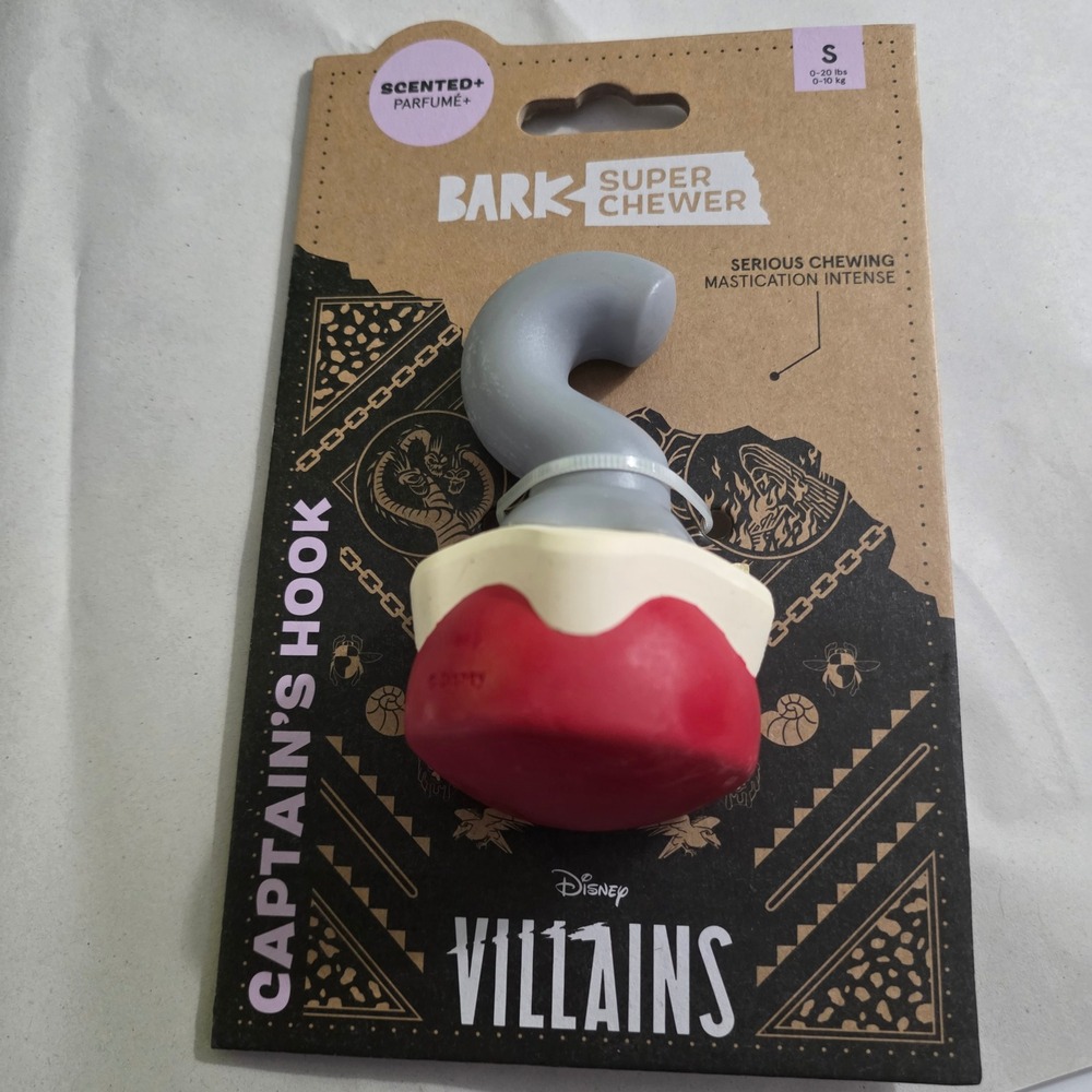 Bark Super Chewer Captains Hook Dog Toy Small Red New Bacon Scent